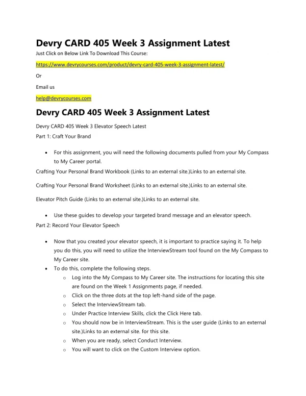 Devry CARD 405 Week 3 Assignment Latest