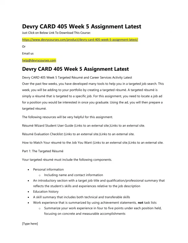Devry CARD 405 Week 5 Assignment Latest