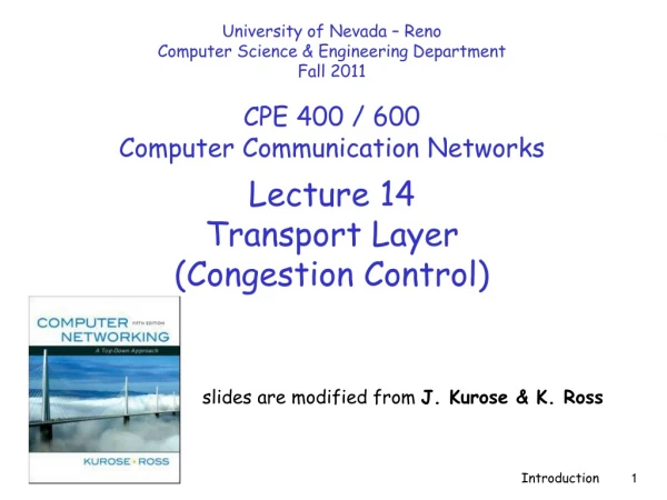 Lecture 14 Transport Layer (Congestion Control)