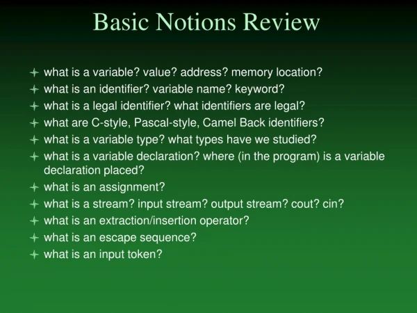 Basic Notions Review