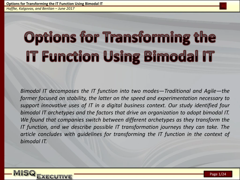 bimodal it decomposes the it function into