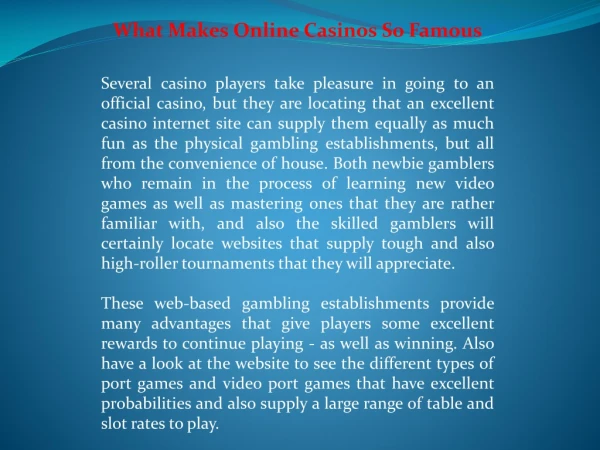 What Makes Online Casinos So Famous