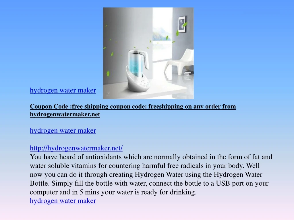 hydrogen water maker coupon code free shipping