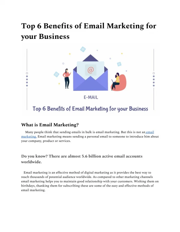 Top 6 Benefits of Email Marketing for your Business