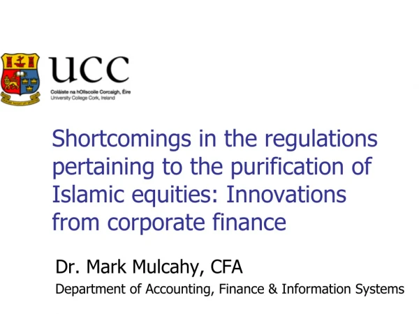 Dr. Mark Mulcahy, CFA Department of Accounting, Finance &amp; Information Systems