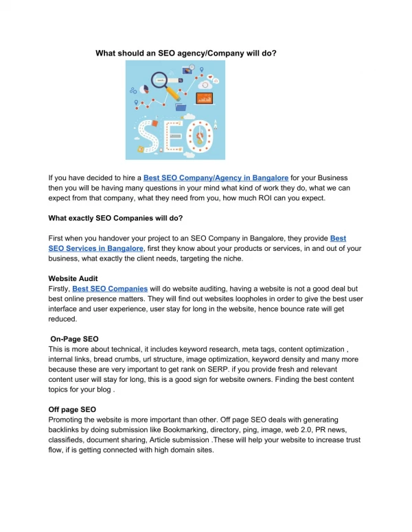 What should an SEO agency/Company will do?