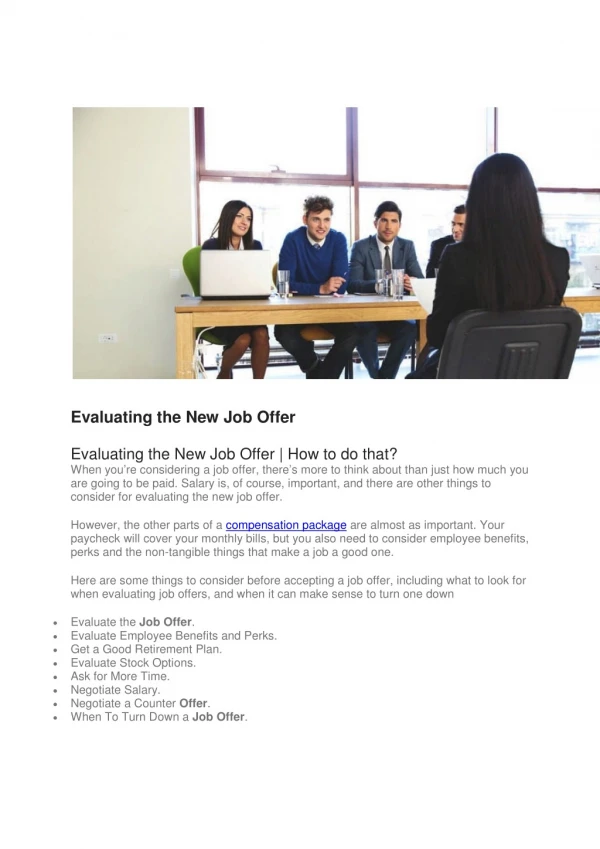Evaluating the New Job Offer