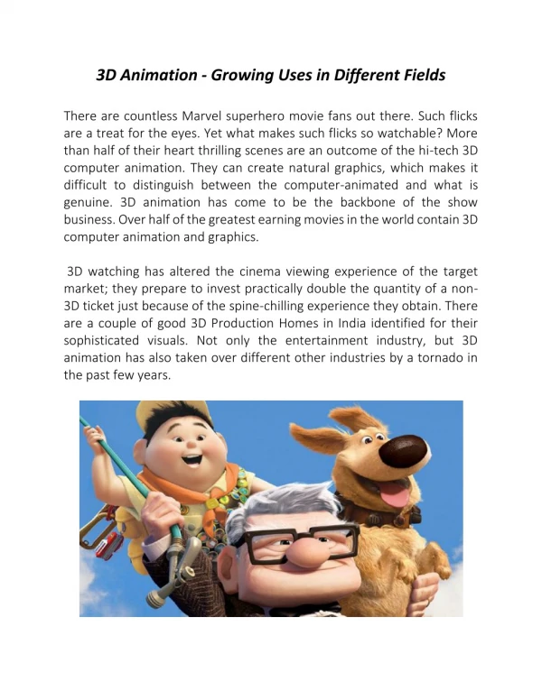 3d animation growing uses in different fields