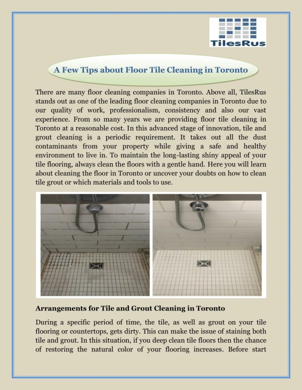 A Few Tips about Floor Tile Cleaning in Toronto