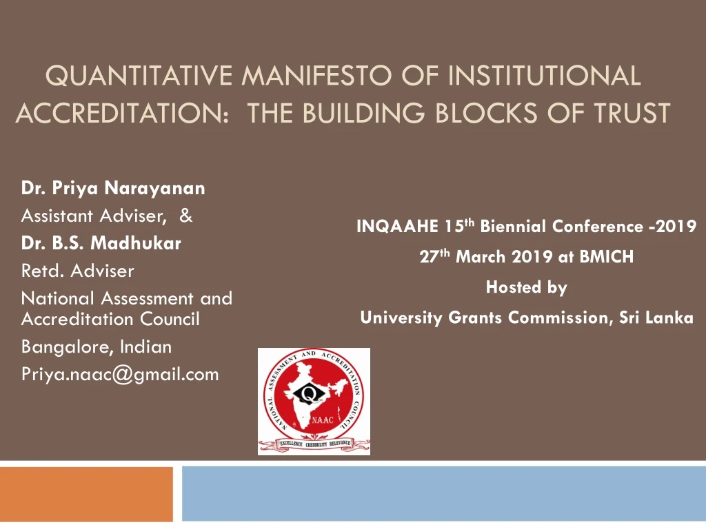 quantitative manifesto of institutional accreditation the building blocks of trust