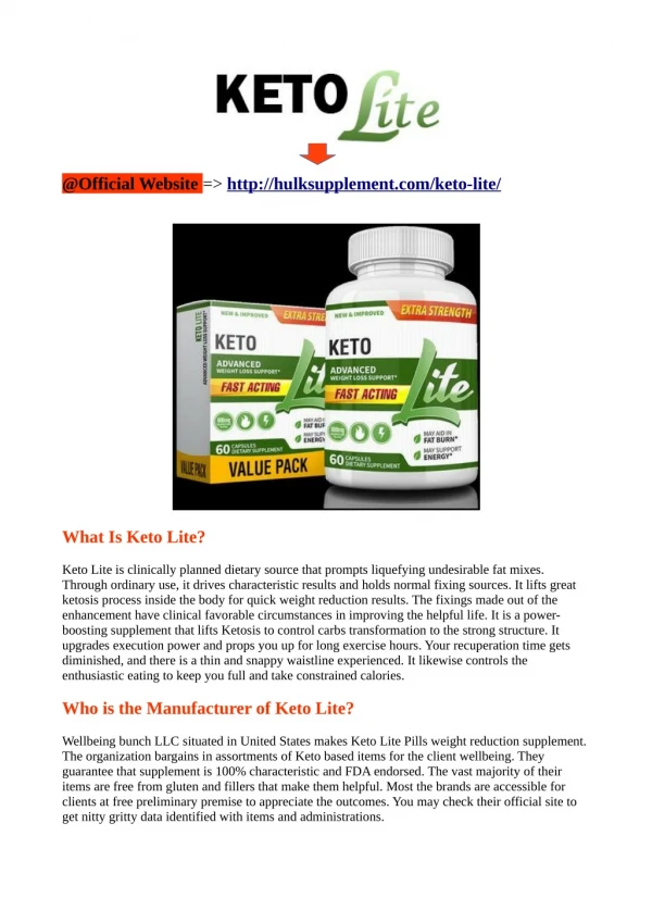 Keto Lite Diet Supplement Information !