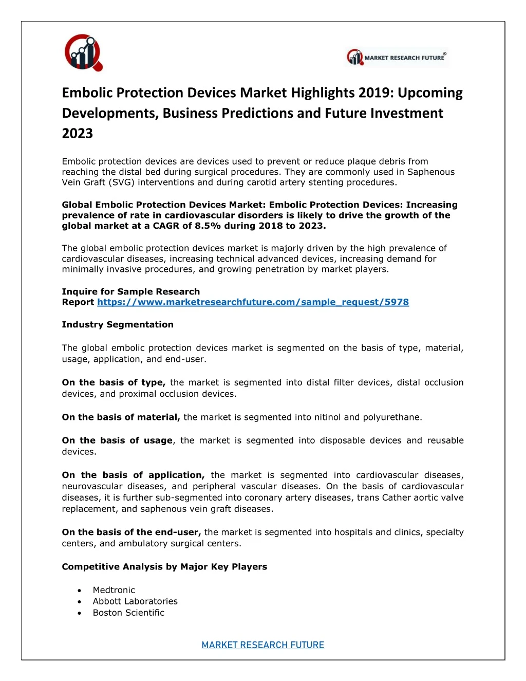 embolic protection devices market highlights 2019