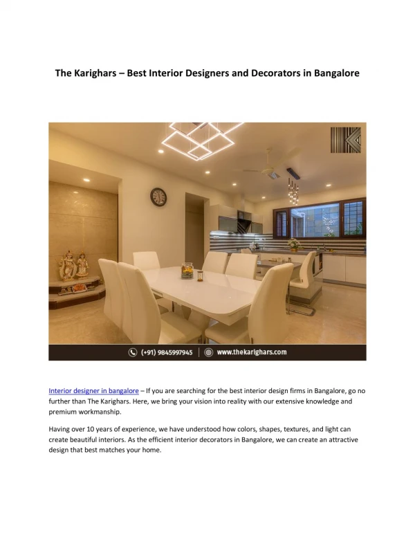 Interior designer in bangalore - The Karighars
