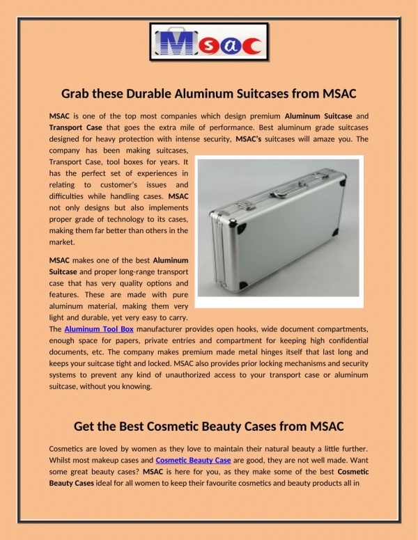 Grab these Durable Aluminum Suitcases from MSAC
