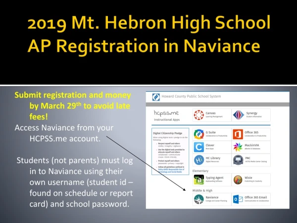 2019 Mt. Hebron High School AP Registration in Naviance