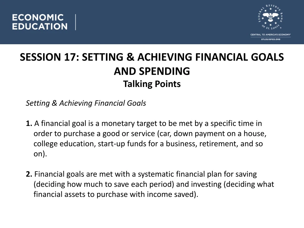 session 17 setting achieving financial goals