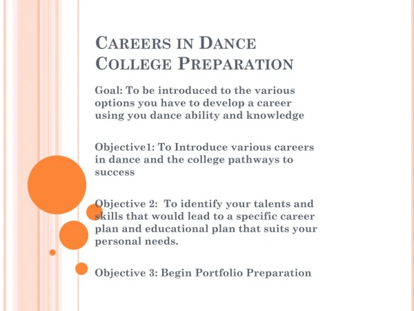 Careers in Dance College Preparation