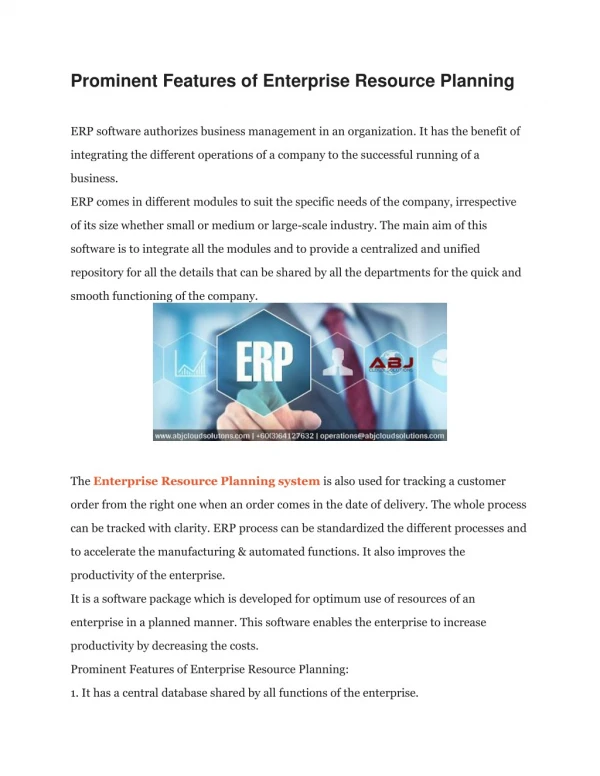 prominent features of enterprise resource planning