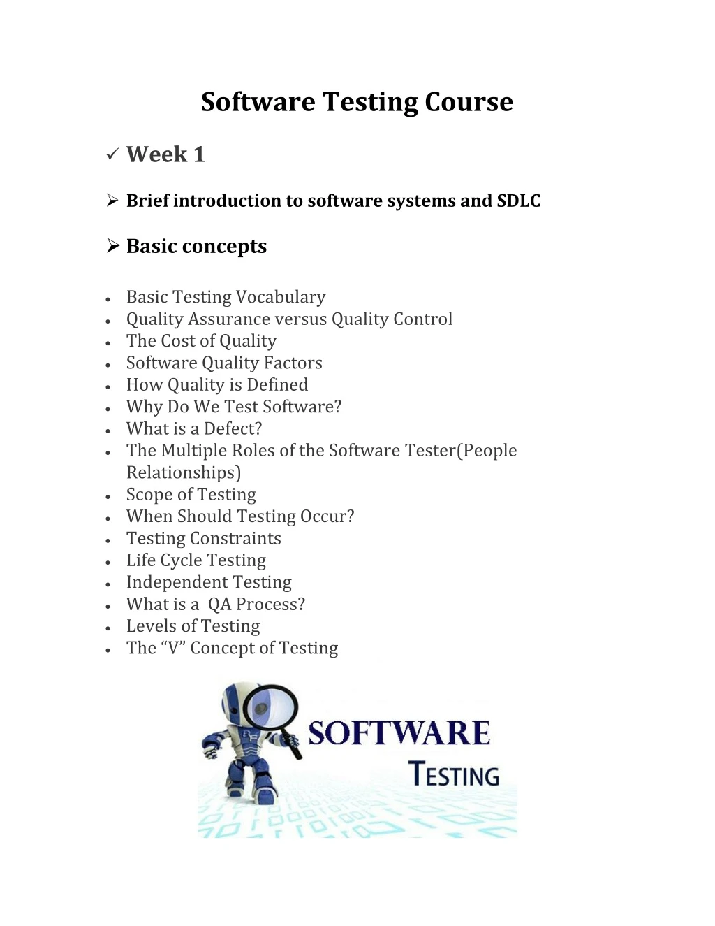 software testing course week 1