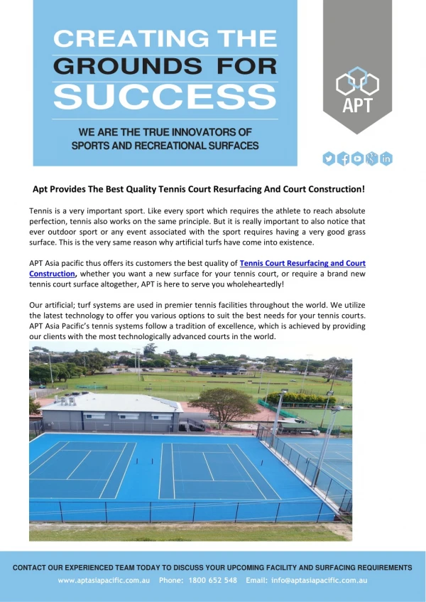 APT Provides The Best Quality Tennis Court Resurfacing And Court Construction!