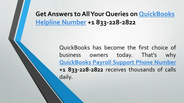 QuickBooks Payroll Support Phone Number 1 833-228-2822