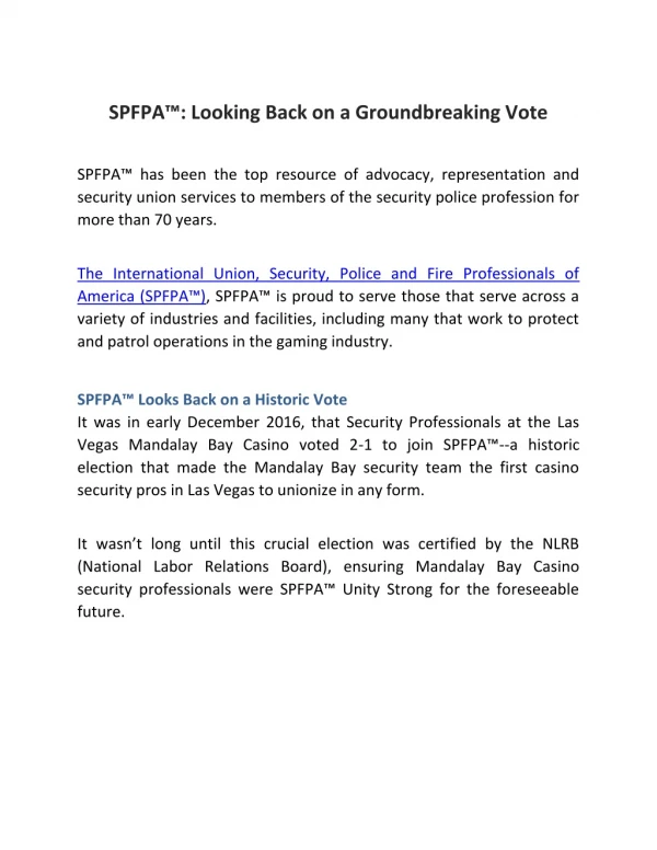 SPFPA: Looking Back on a Groundbreaking Vote