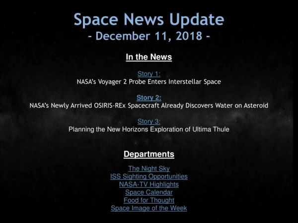 Space News Update - December 11, 2018 -