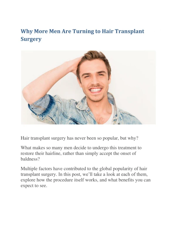 Why More Men Are Turning to Hair Transplant Surgery