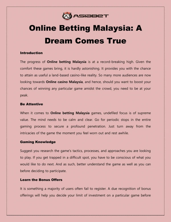Online betting Malaysia_a dream come true