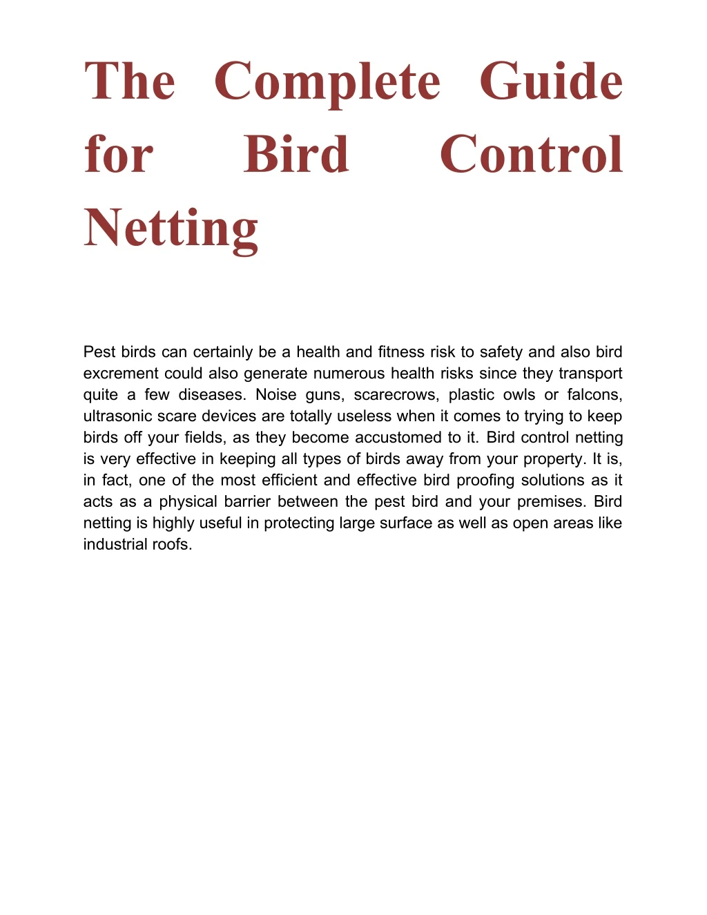 the complete guide for bird control netting