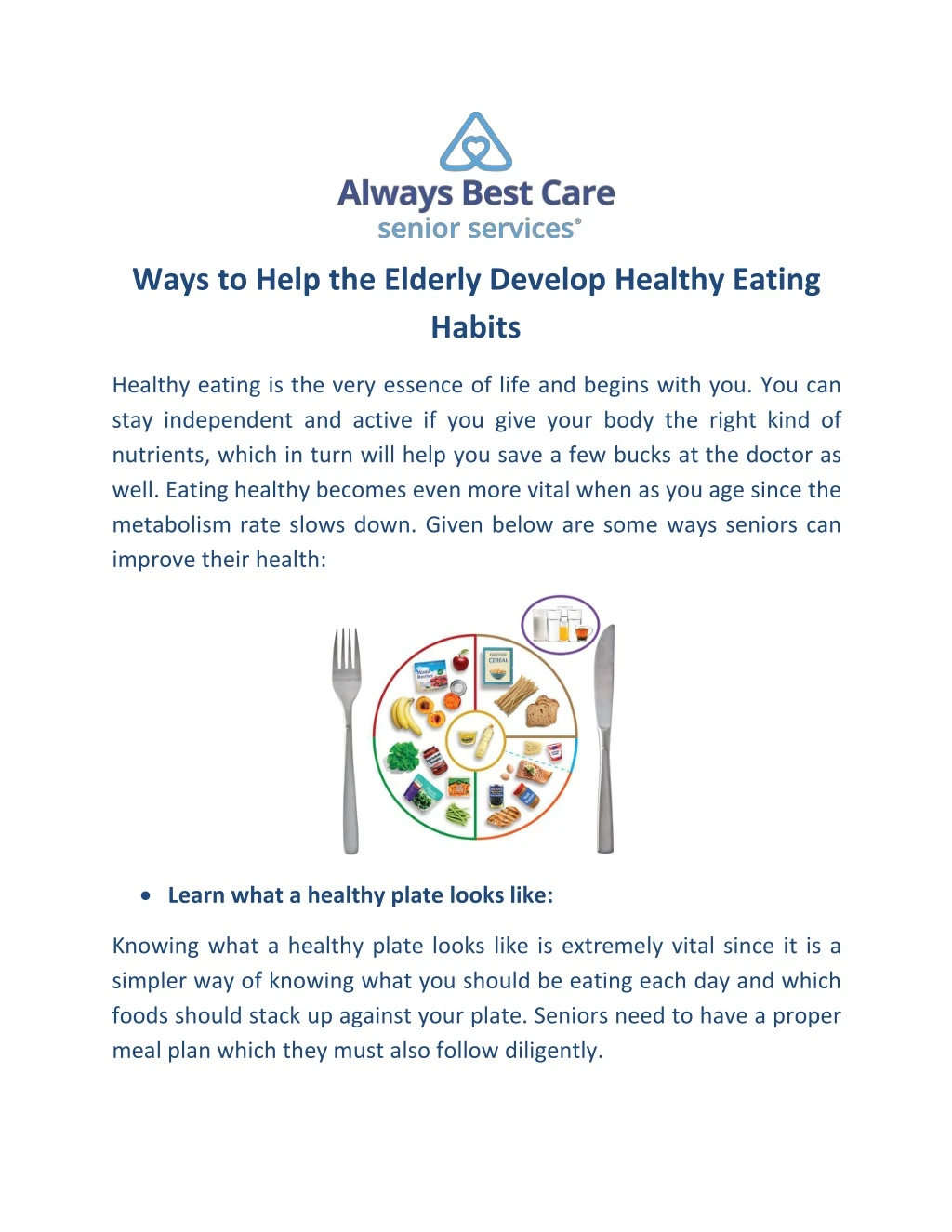 ways to help the elderly develop healthy eating