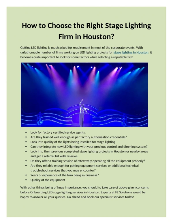 How to Choose the Right Stage Lighting Firm in Houston?