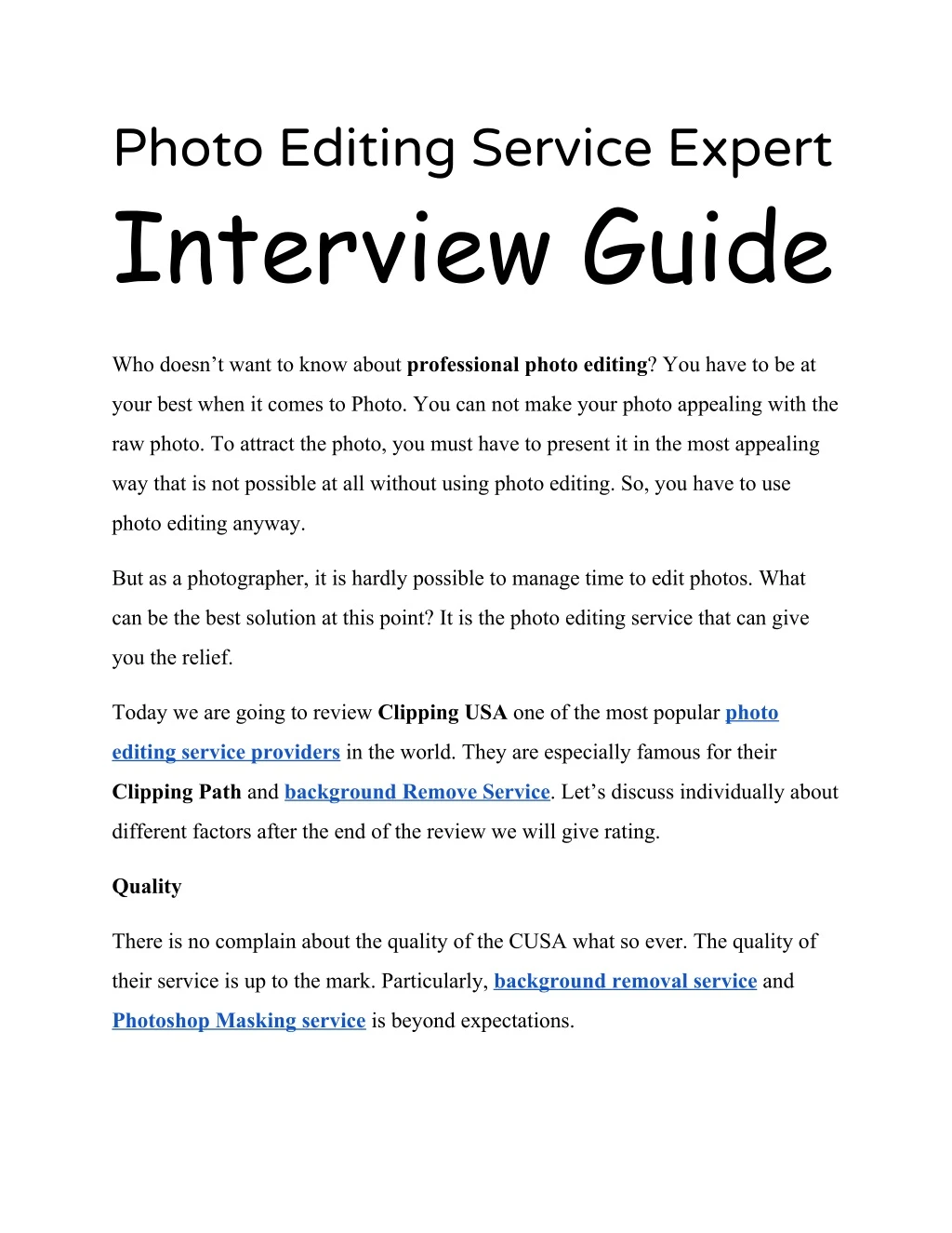photo editing service expert interview guide