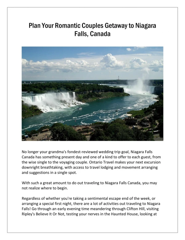 Plan Your Romantic Couples Getaway to Niagara Falls, Canada