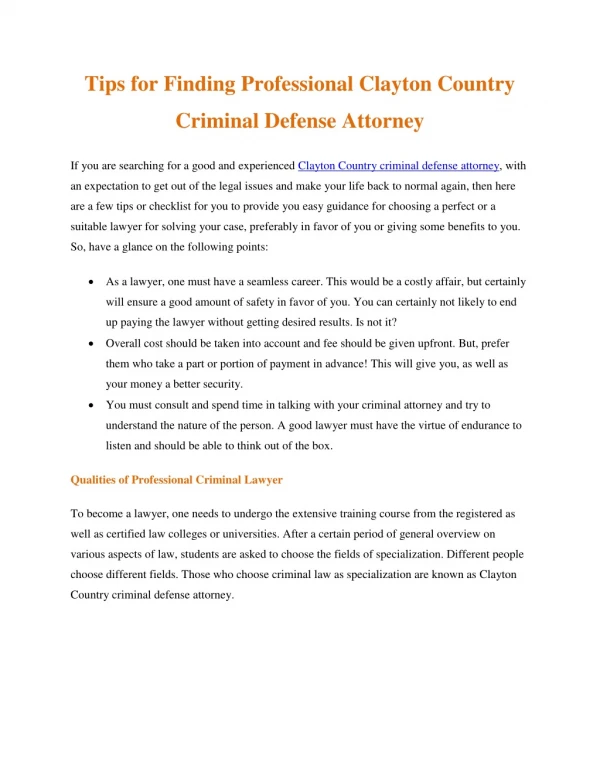 Tips for Finding Professional Clayton Country Criminal Defense Attorney