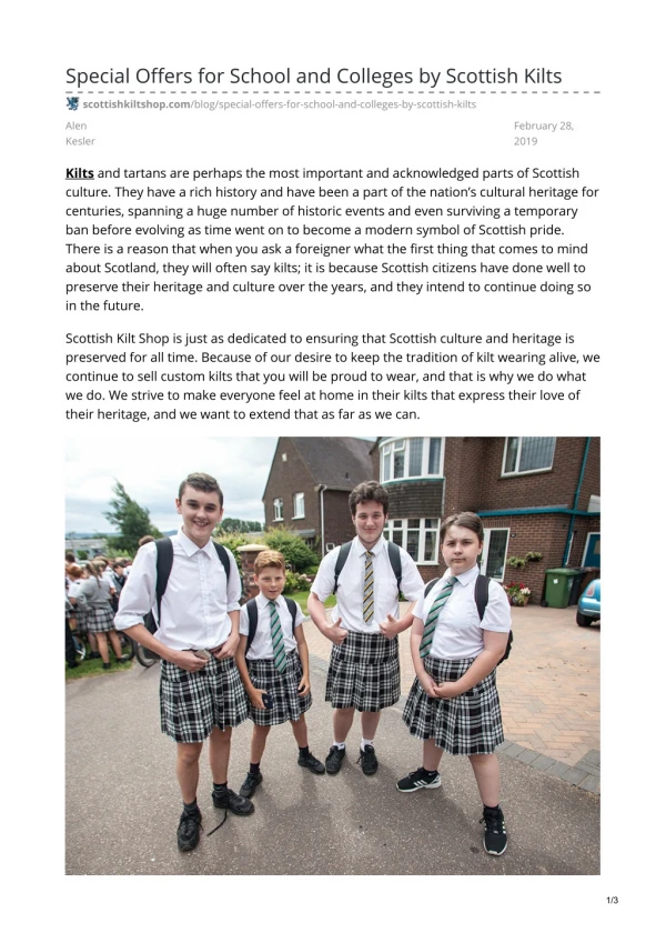 Special Offers for School and Colleges by Scottish Kilts