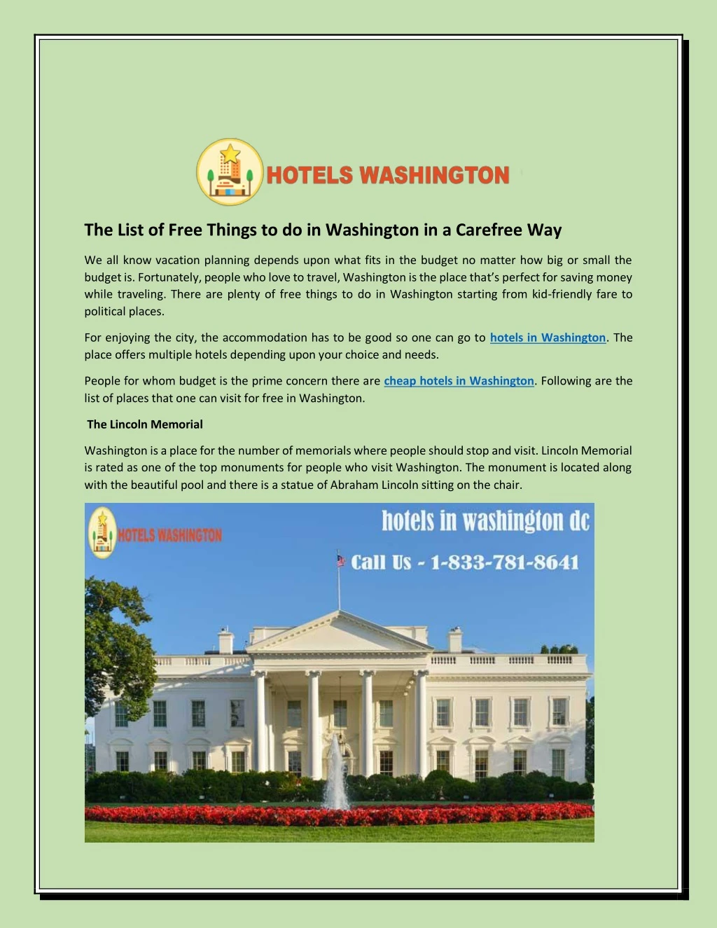 the list of free things to do in washington