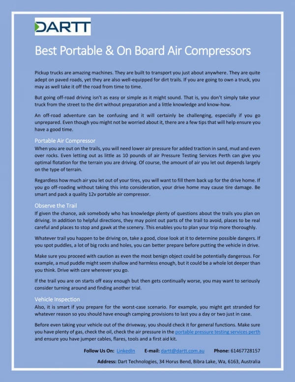 Best Portable & On Board Air Compressors