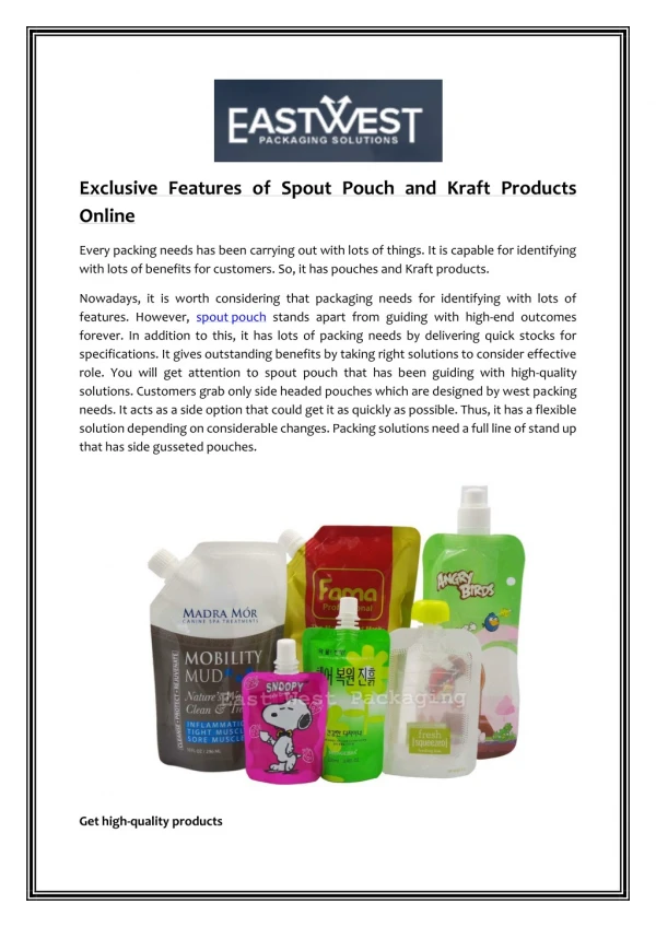 Exclusive Features of Spout Pouch and Kraft Products Online