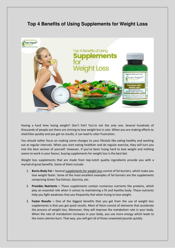 Top 4 Benefits of Using Supplements for Weight Loss