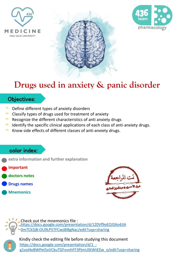 Drugs used in anxiety &amp; panic disorder