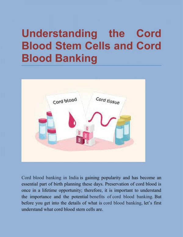 Understanding the Cord Blood Stem Cells and Cord Blood Banking