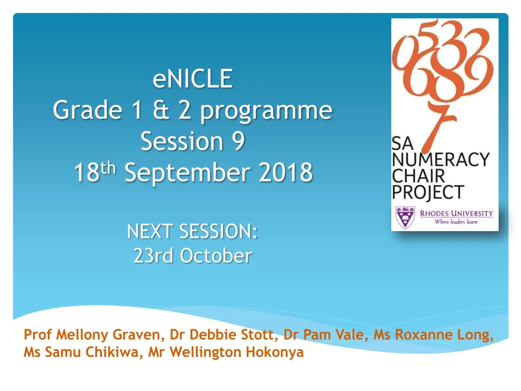enicle grade 1 2 programme session 9 18 th september 2018 next session 23rd october