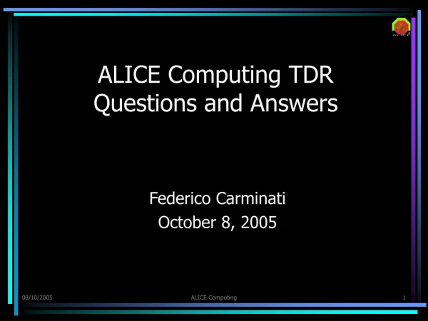 ALICE Computing TDR Questions and Answers