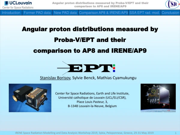 Angular proton distributions measured by Proba -V/EPT and their comparison to AP8 and IRENE/AP9