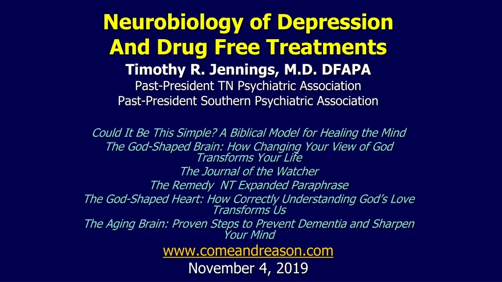 neurobiology of depression and drug free treatments