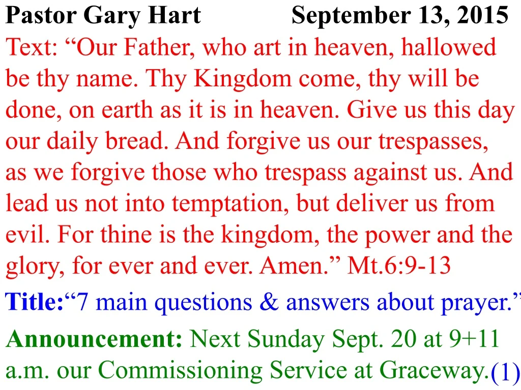 pastor gary hart september 13 2015