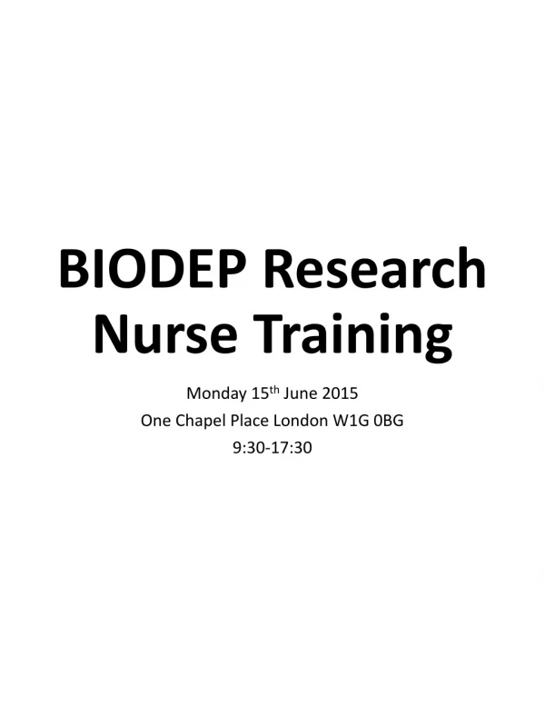 BIODEP Research Nurse Training