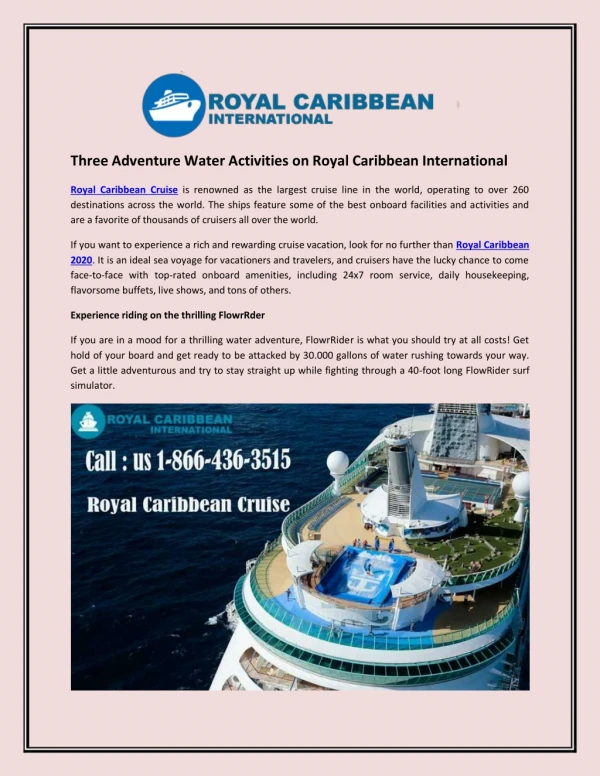 Three Adventure Water Activities on Royal Caribbean International