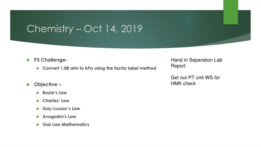 chemistry oct 14 2019